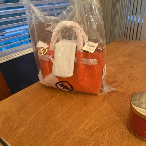 Michael Kors Orange Croc-Embossed Satchel